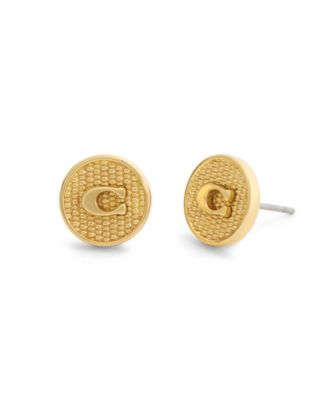 Gold Signature C Textured Coin Stud Earrings