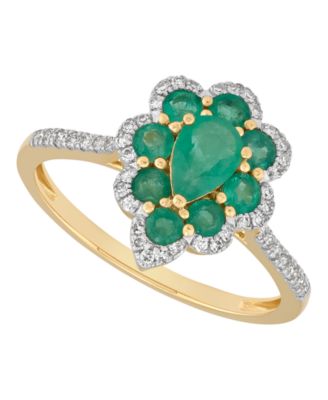 Emerald (7/8 ct. t.w.) & Diamond (1/6 ct. t.w.) Ring in 14k Yellow Gold (Also Available in Ruby and Sapphire)