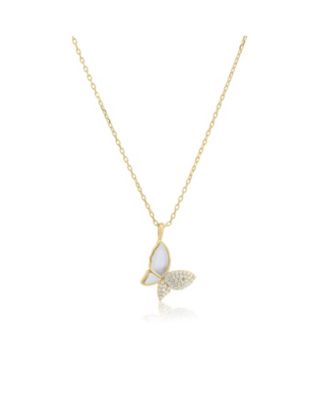 Mother of Pearl CZ Butterfly Necklace 14K Gold-Plated Sterling Silver
