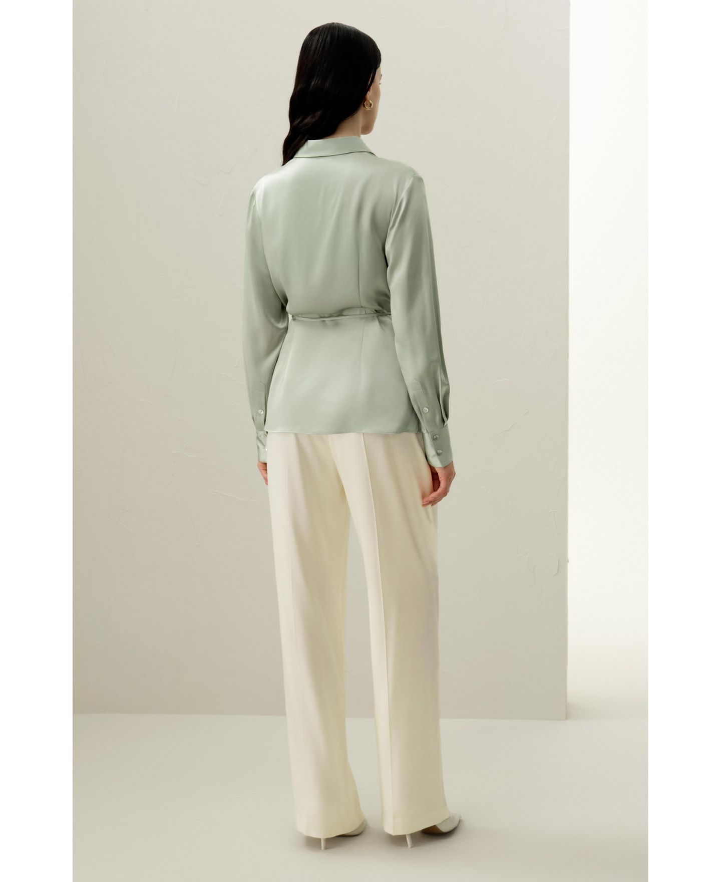 Женская рубашка LILYSILK Convertible Silk Charmeuse, цвет: Бледный бирюзовый — фото 3