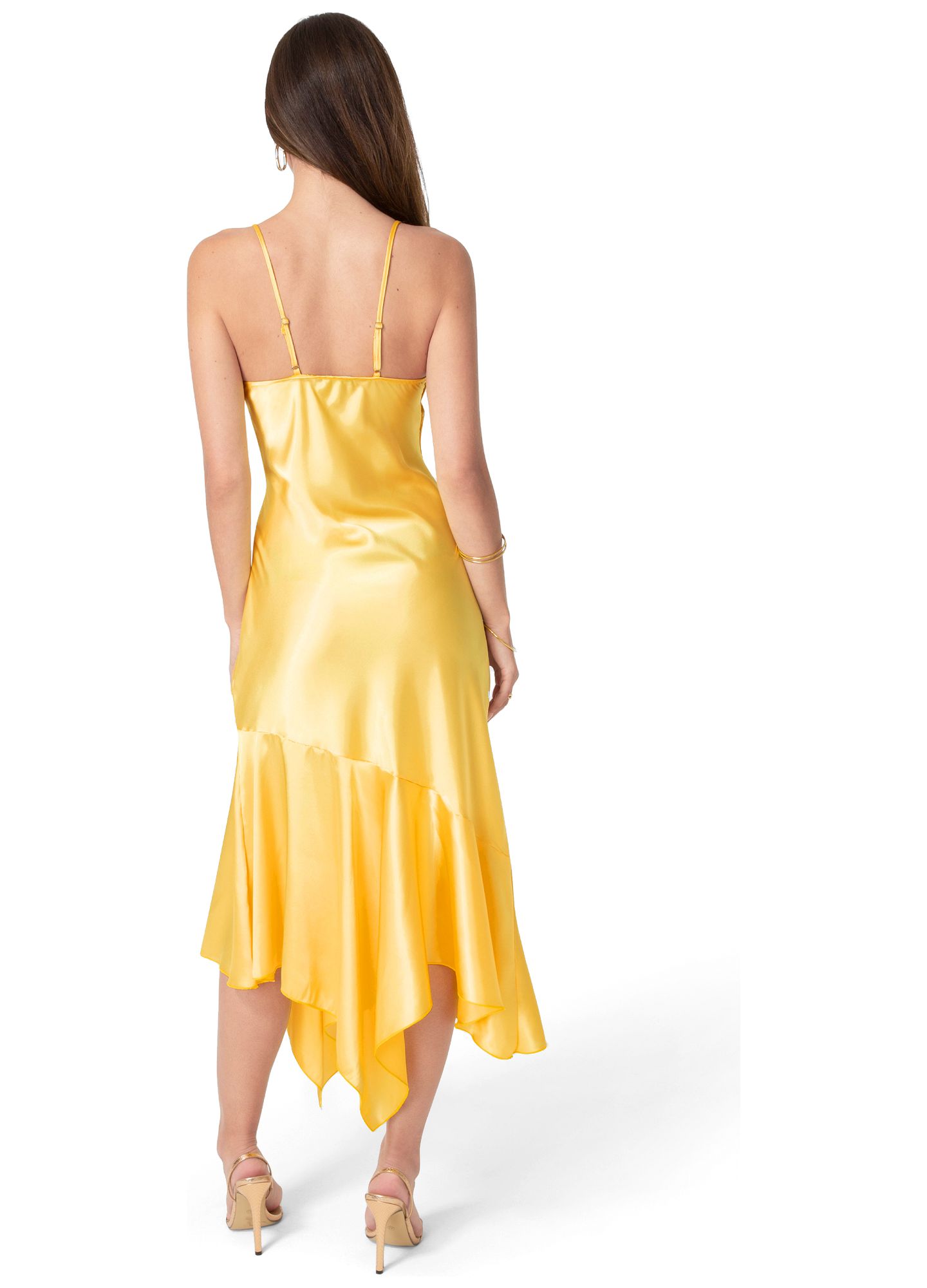Женское платье Bebe Satin V-Neck Hanky Maxi, цвет: Жёлтый — фото 4