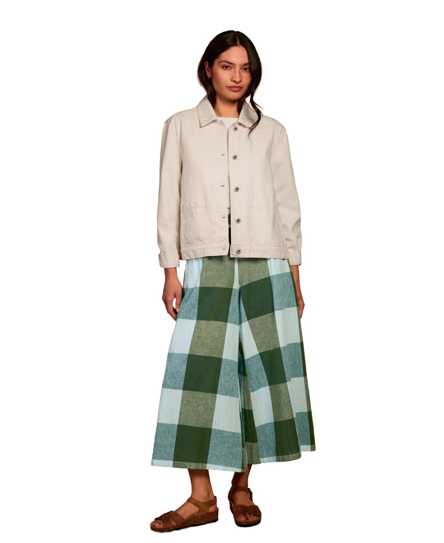 Женские брюки Celtic & Co. Wide Leg Ankle Grazer Culottes, цвет: Зелёный разноцветный клетчатый — фото 2