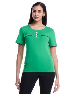 Petite Welt Pocket Button Detail Short-Sleeve Top