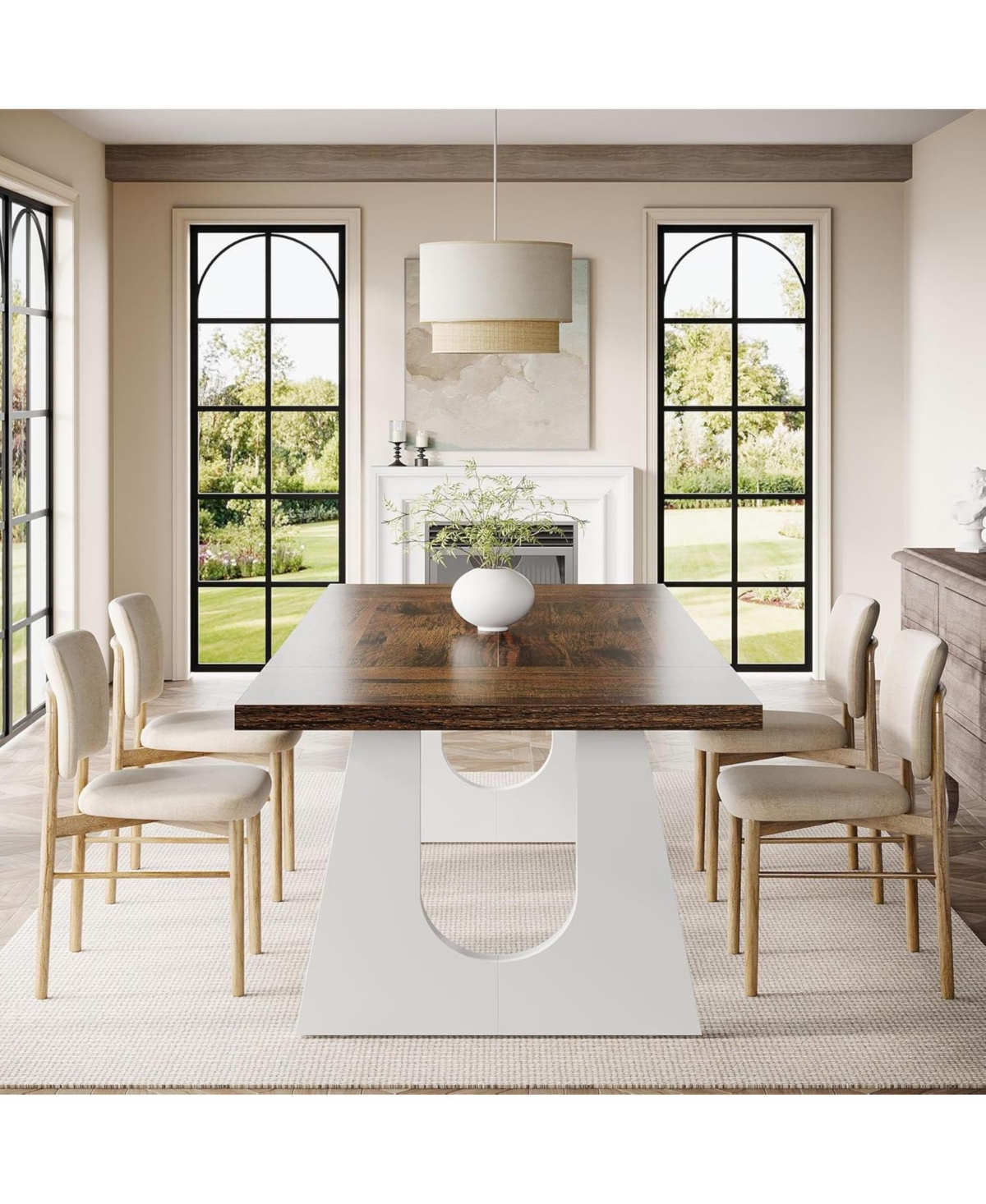 Tribesigns Dining Table for 6-8 People, 70.9-Inch Wood Rustic Rectangular Table with White Wooden Legs, Home Furniture