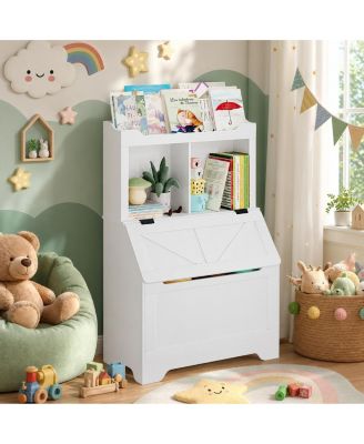 Kids Toy Storage Organizer, Kids Bookshelf and Toy Storage with Flip-Top Lid and Cubby, Wood Kids Bookcases Fit for Playroom, Children's Room