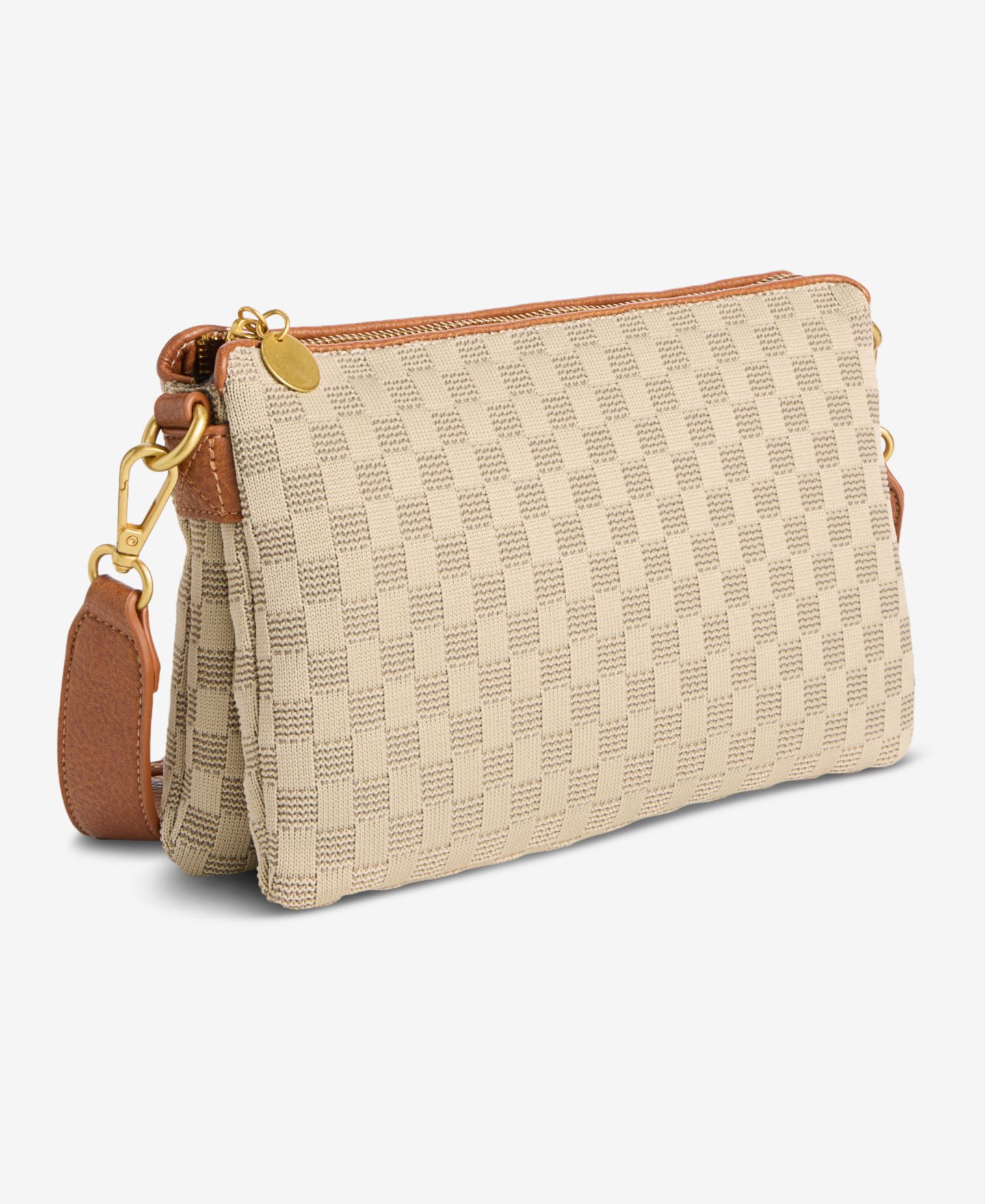 Женская сумка Style & Co Checkered Soft Knit Double Comp Crossbody, цвет: Бежевый — фото 3
