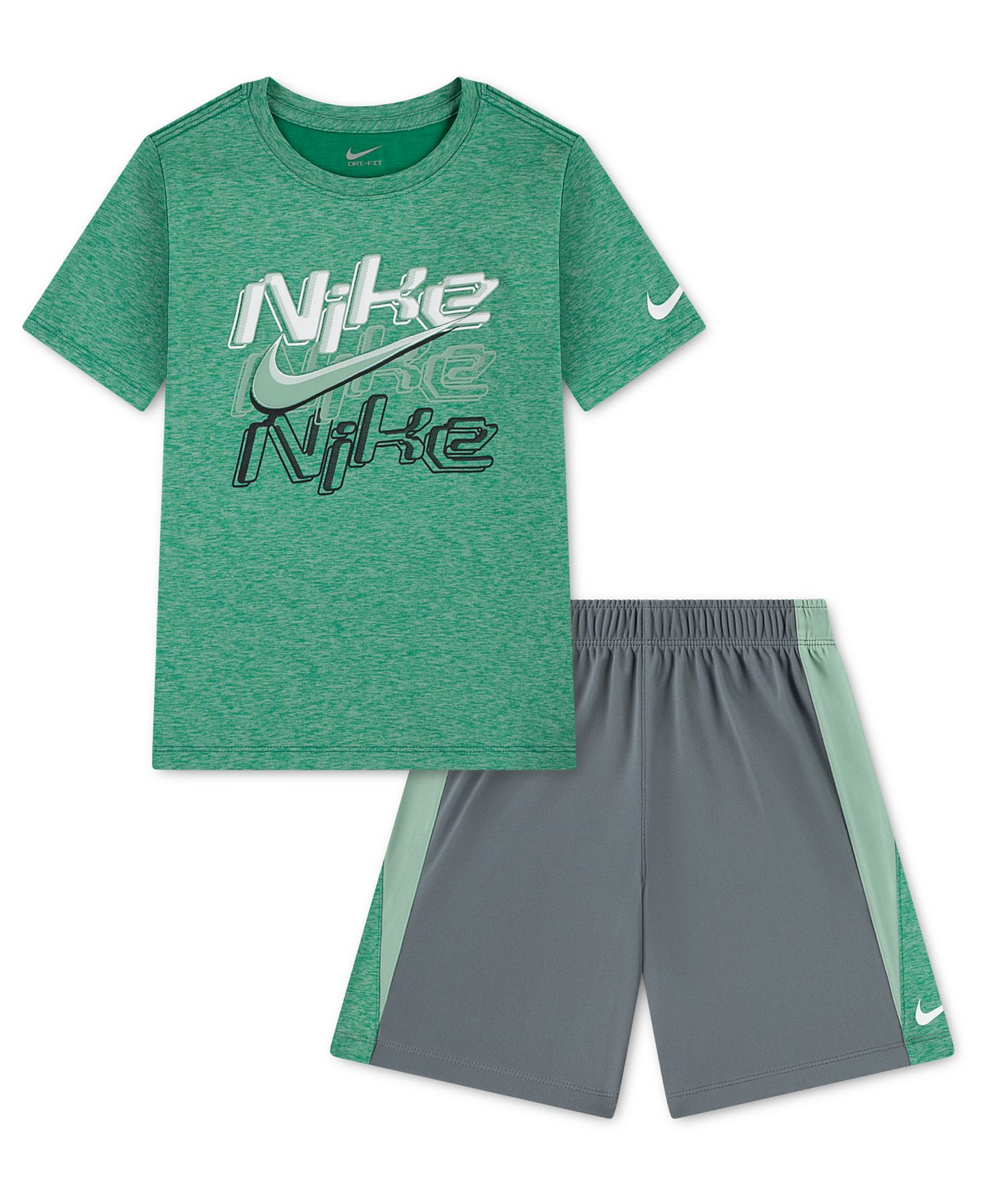 Комплект Nike Short-Sleeve T-Shirt and Shorts, 2-Piece Set для мальчиков, цвет: Зелёный / Дымчатый серый — фото 5