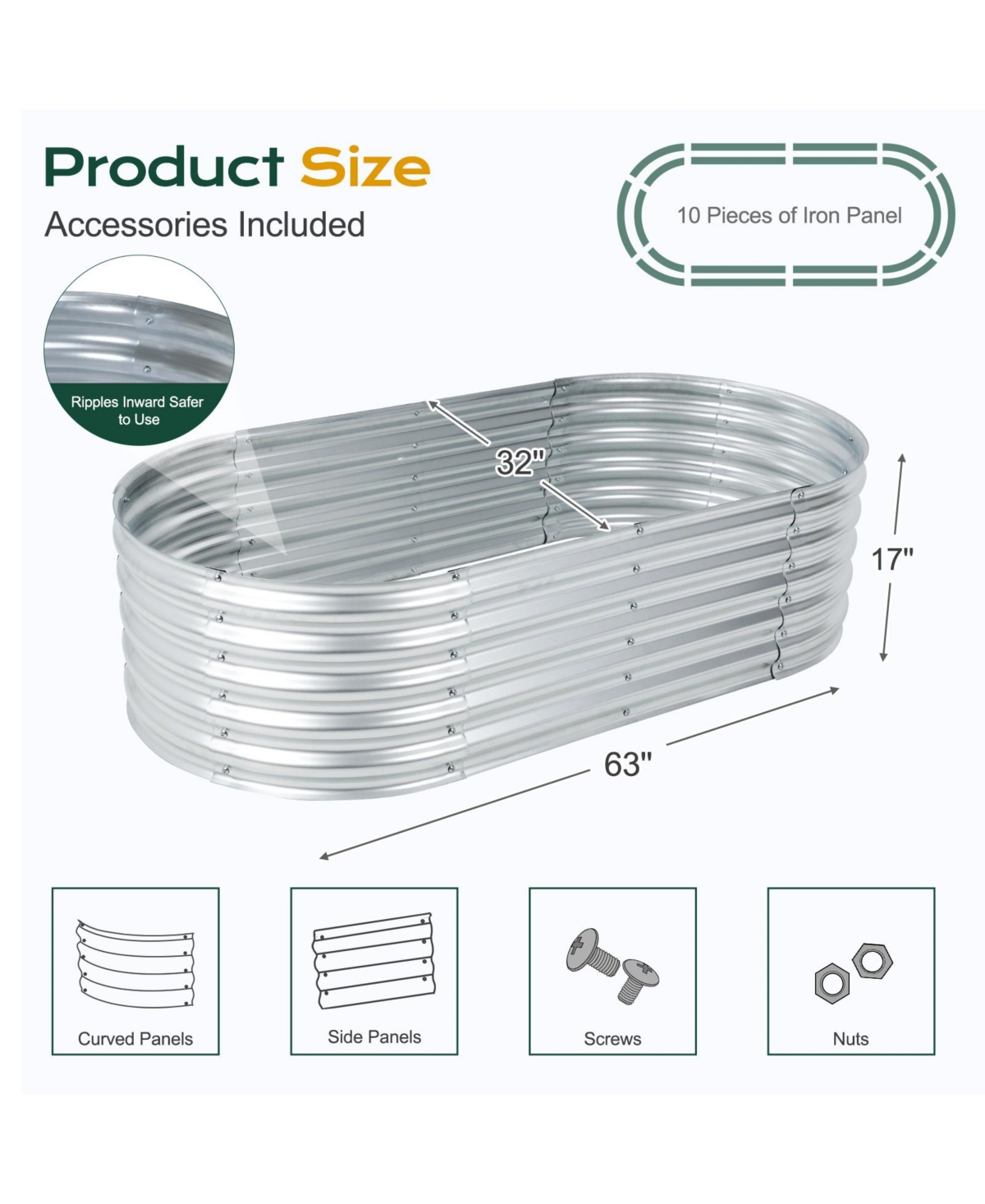 Aoodor Galvanized Raised Garden Bed Kit, Oval Planter Box for Vegetables, Flowers, and Herbs