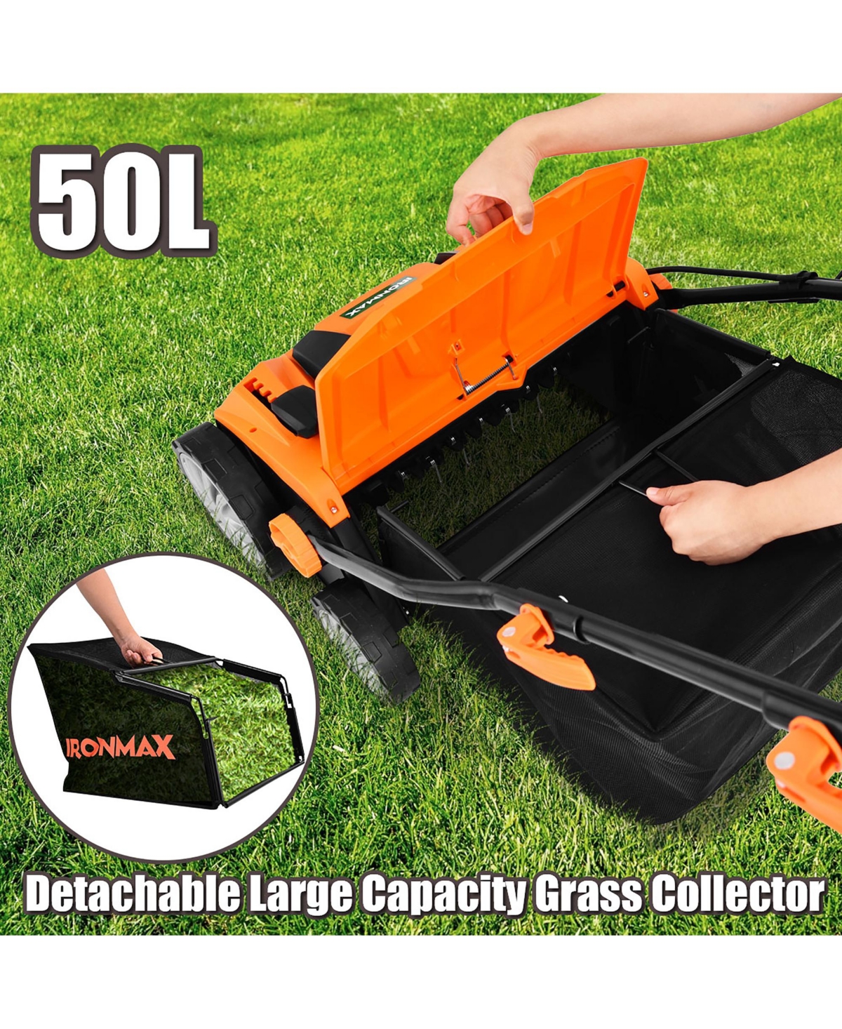 Costway 13Amp Corded Scarifier Width 15inch Electric Lawn Dethatcher with 50L Collection Bag