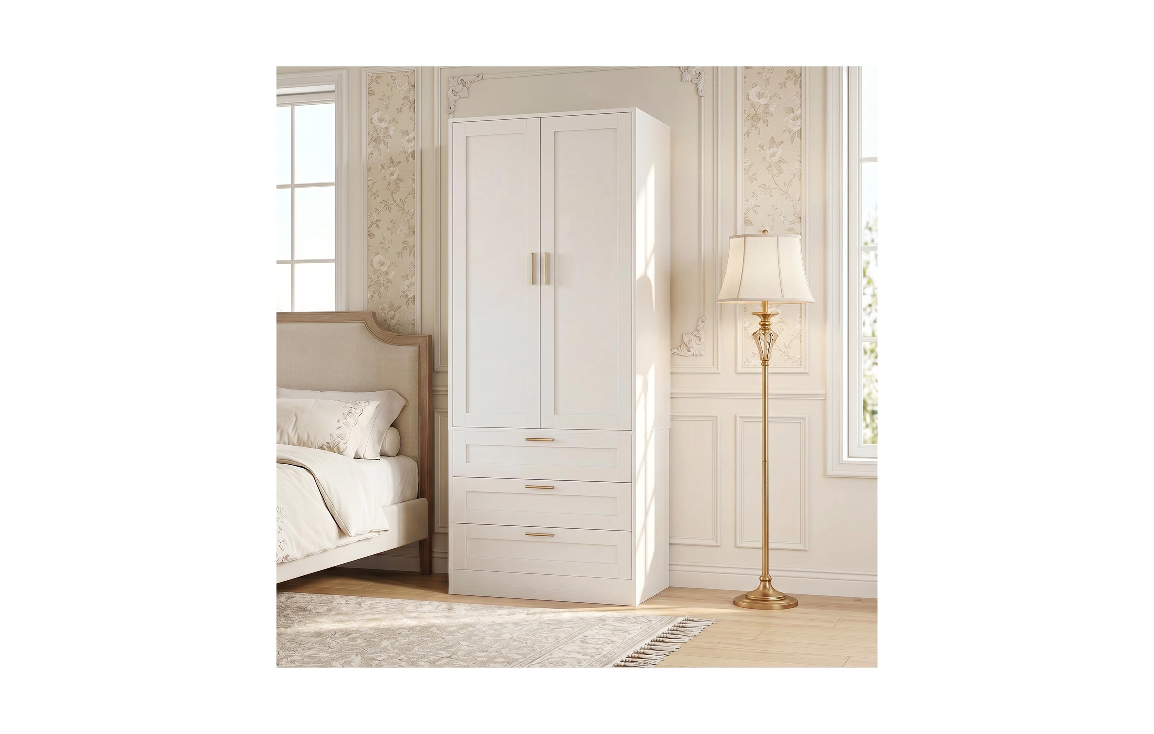 Aheaplus Closet Cabinet with 3 Drawers, Closet Organizer with Cabinet Door