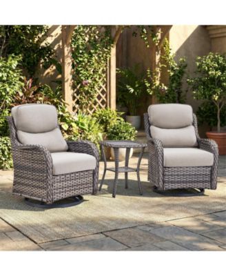 Outdoor Swivel Glider Rocker Chairs with 5-in Cushion - 3 Piece Patio Furniture Set, Patio Bistro Sets with Tempered Glass Side Table