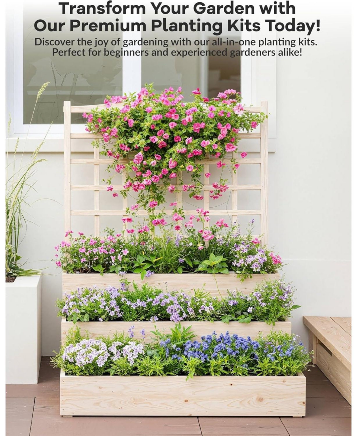 Xo 3-Tier Wooden Raised Garden Bed with Trellis, Vertical Planter Box with Drainage for Vegetables Flowers Herbs Patio