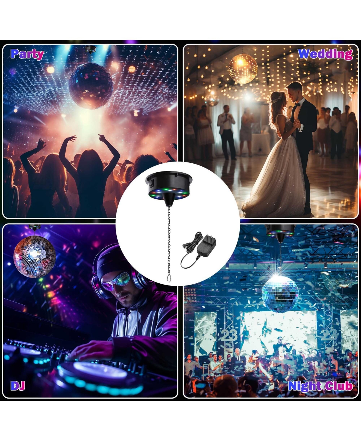 Yescom Disco Ball Motor 6RPM with 18 Rgbw Led Lights for Mirror Balls - Dj, Party, Club, Event Decor, Etl Certified