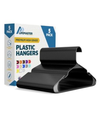 Heavy-duty plastic hangers, hold up to 5 lbs, non-slip shoulder grooves, space-saving, dresses & coats - pack of 5.