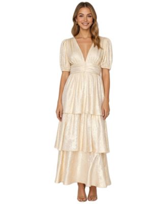 Women's Lucille Metallic Puff-Sleeve Tiered Maxi Dress