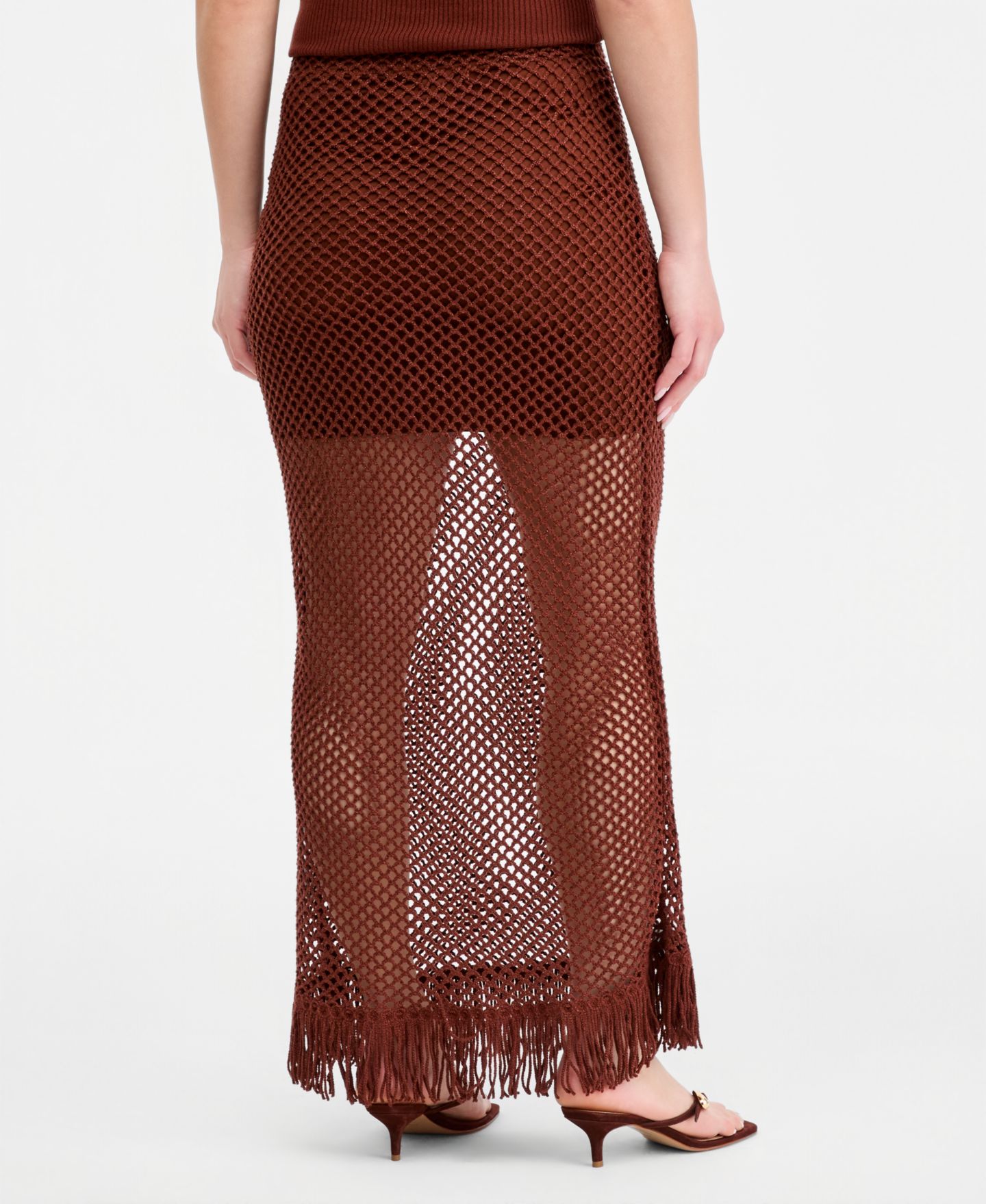 Женская юбка Bar III Net Fringe-Hem, цвет: Глубокий сиена — фото 4