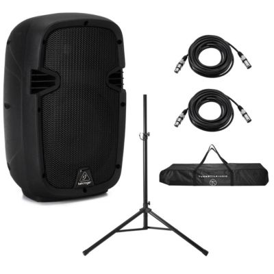 240W Home Theater PA Speaker Bundle  Stand & 2 XLR Cables - Active 2-Way  System