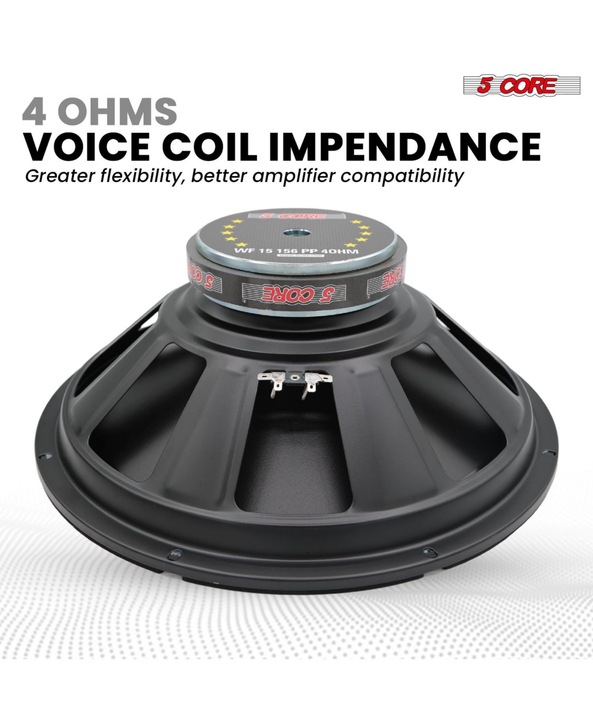 5 Core 15 Inch Car Subwoofer Pair 450W 4 Ohm Deep Bass Woofers with 40 Oz Magnet and Poly Cone Speakers