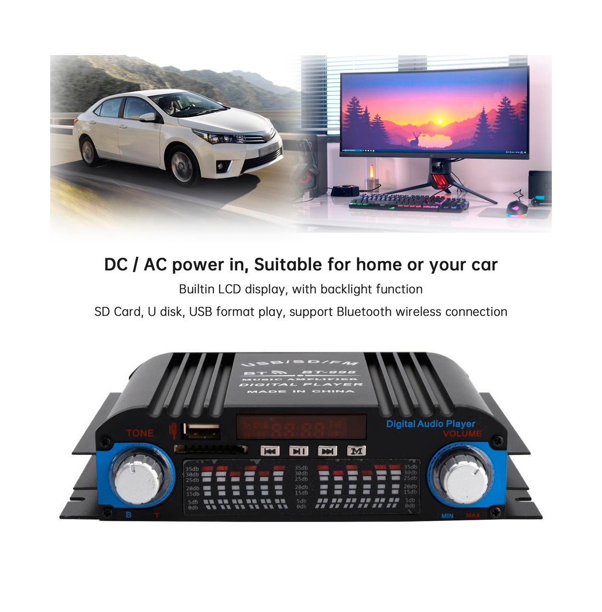 Artudatech 4-Channel Bluetooth Amplifier – 60Wx4 Rms, 12V/110V for Car and Home Audio