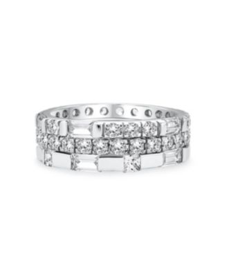 Stacking Cubic Zirconia Baguette Eternity Band Ring Set .925 Sterling