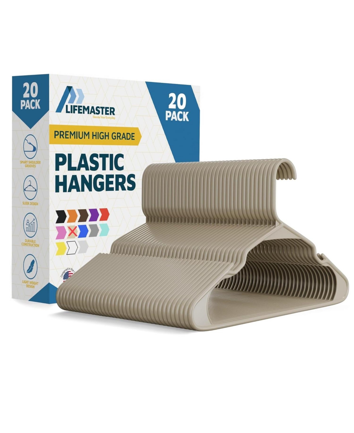 Lifemaster heavy-duty plastic hangers with non-slip grooves and space-saving design hold 5 Pounds and are ideal for clothes and dresses Pack of