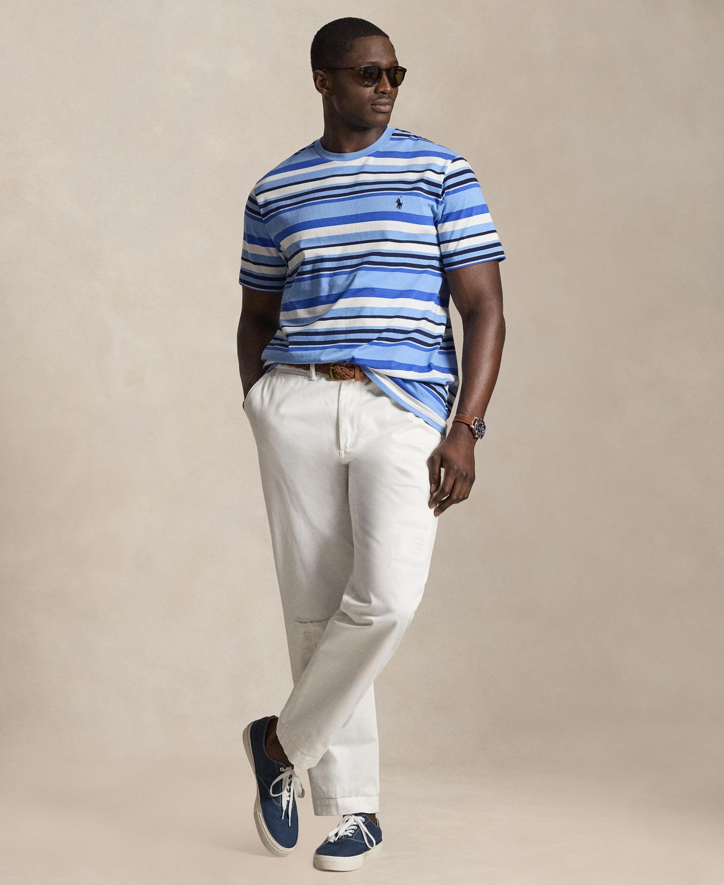 Мужская футболка Polo Ralph Lauren Big & Tall Classic-Fit Striped Jersey T-Shirt, цвет: Синий разноцветный — фото 2