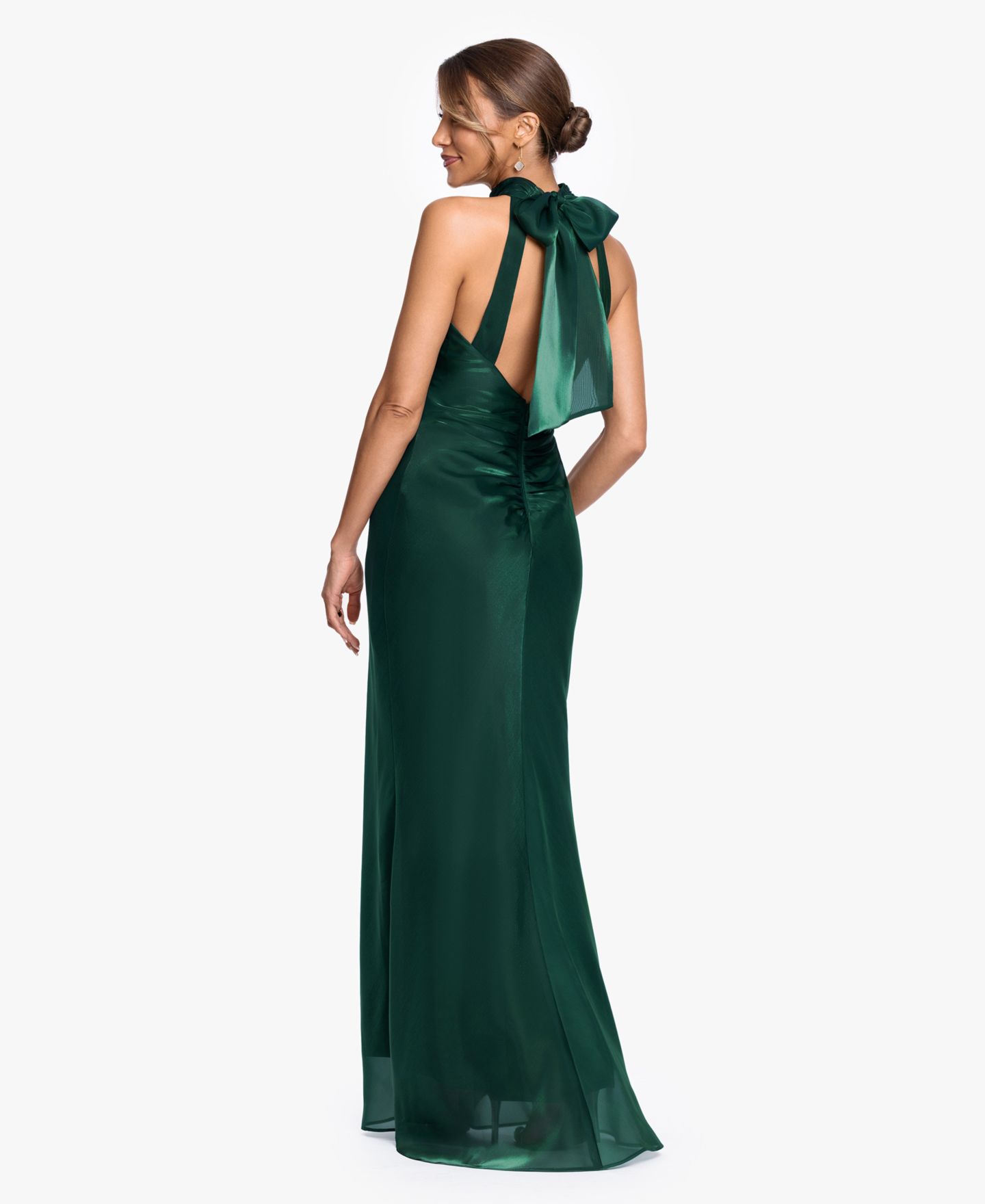 Женские платья XSCAPE Halter Neck Metallic Organza Ball Gown, цвет: Тёмно-зелёный — фото 4