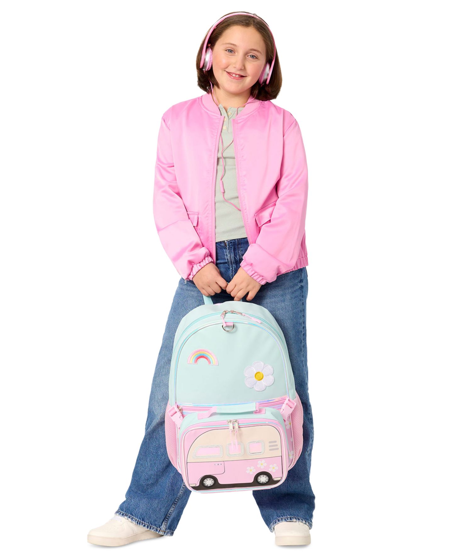 Сумки Rainbow Sugar Camper Van Backpack, Lunch Bag and Headphone, 3-Piece Set для девочек, цвет: Синий / Розовый — фото 2