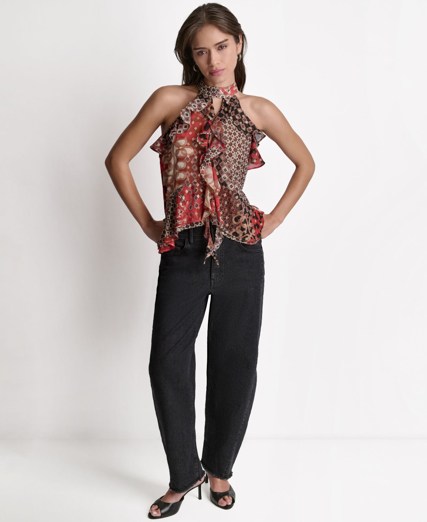 Женский топ BCBG Printed Ruffle Halter Neck Top, цвет: Комбинированный — фото 2