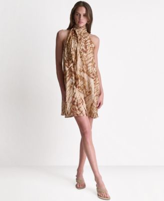 bcbg halter dress Vintage BCBG Max Azria Halter Maxi Dress: Metallic Silk Chiffon, Size 0