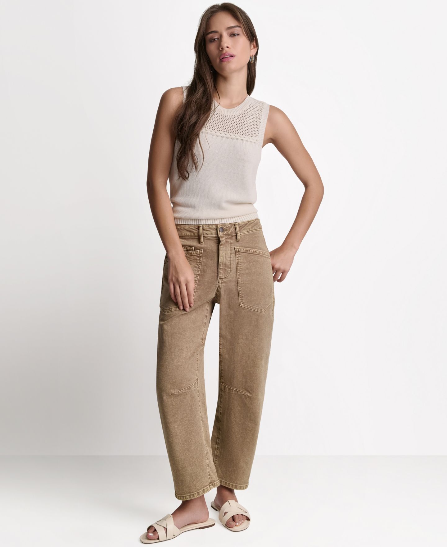 Женские брюки BCBG Mid-Rise Barrel Leg, цвет: Джинсовый — фото 3