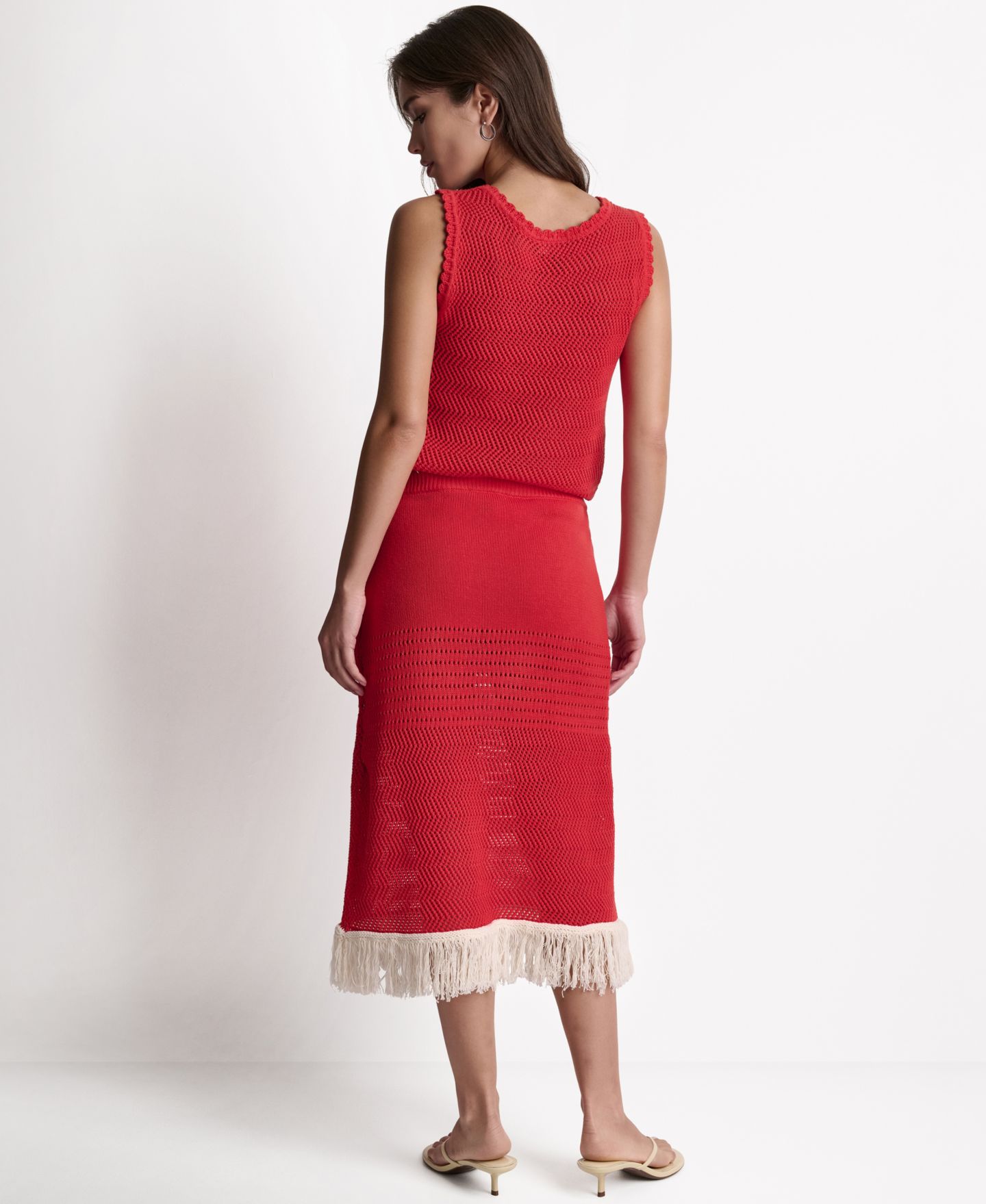 Женская юбка BCBG Fringe Pointelle A-Line Midi, цвет: Firelily/Buttercream — фото 5