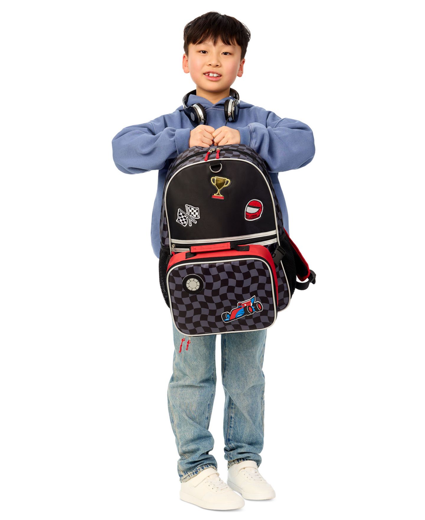 Сумки Extreme Nation Checkered Board Graphic Backpack, Lunch Bag and Headphone, 3-Piece Set для мальчиков, цвет: Чёрный / Серый — фото 9