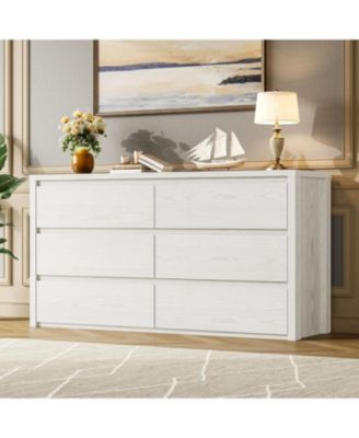 6-Drawer Dresser for Bedroom, Wide Handle-Free Wooden Storage Cabinet for Entryway and Living Room