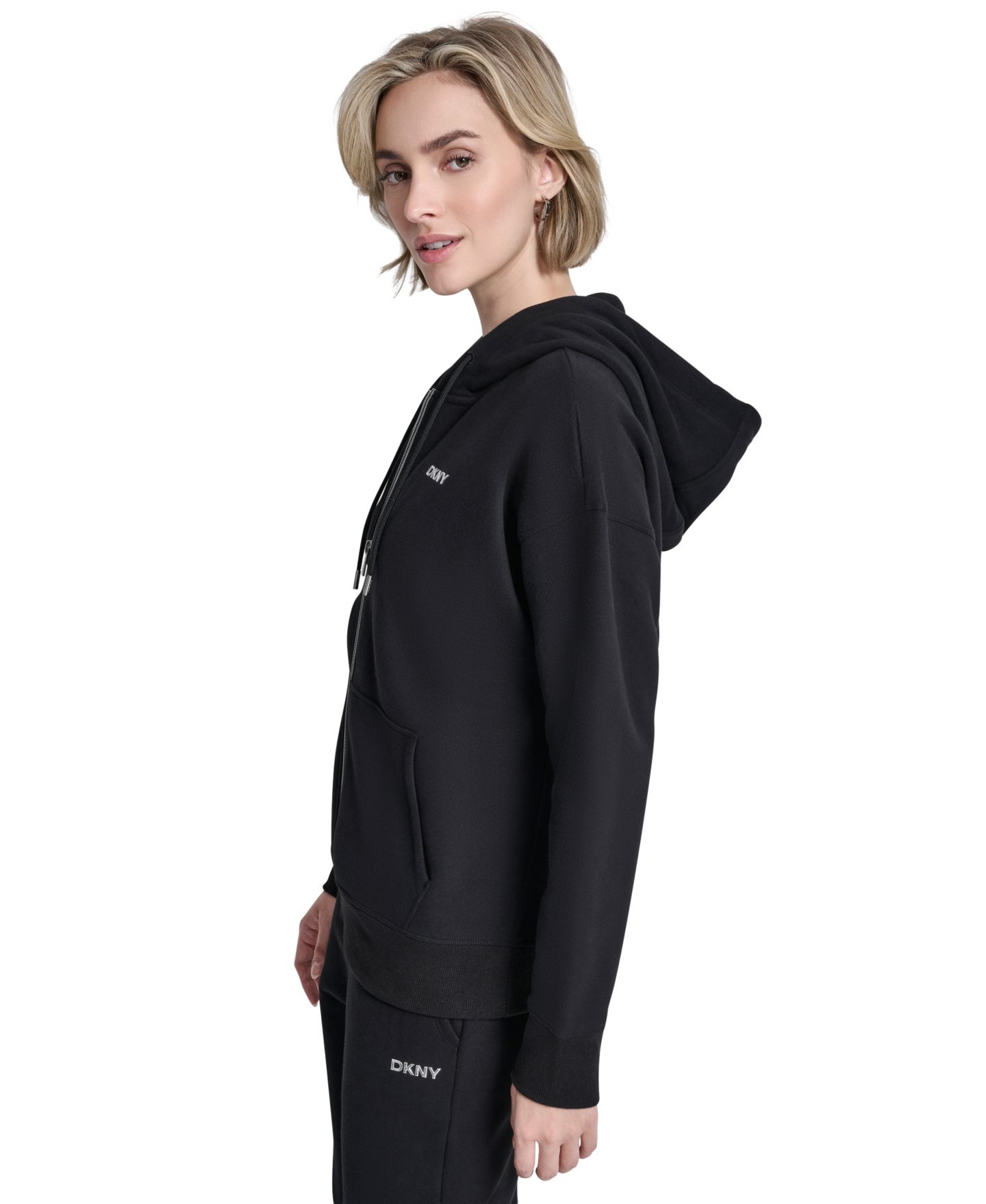 Женское худи DKNY Sport Metallic Bubble Logo Full-Zip, цвет: Чёрный — фото 3