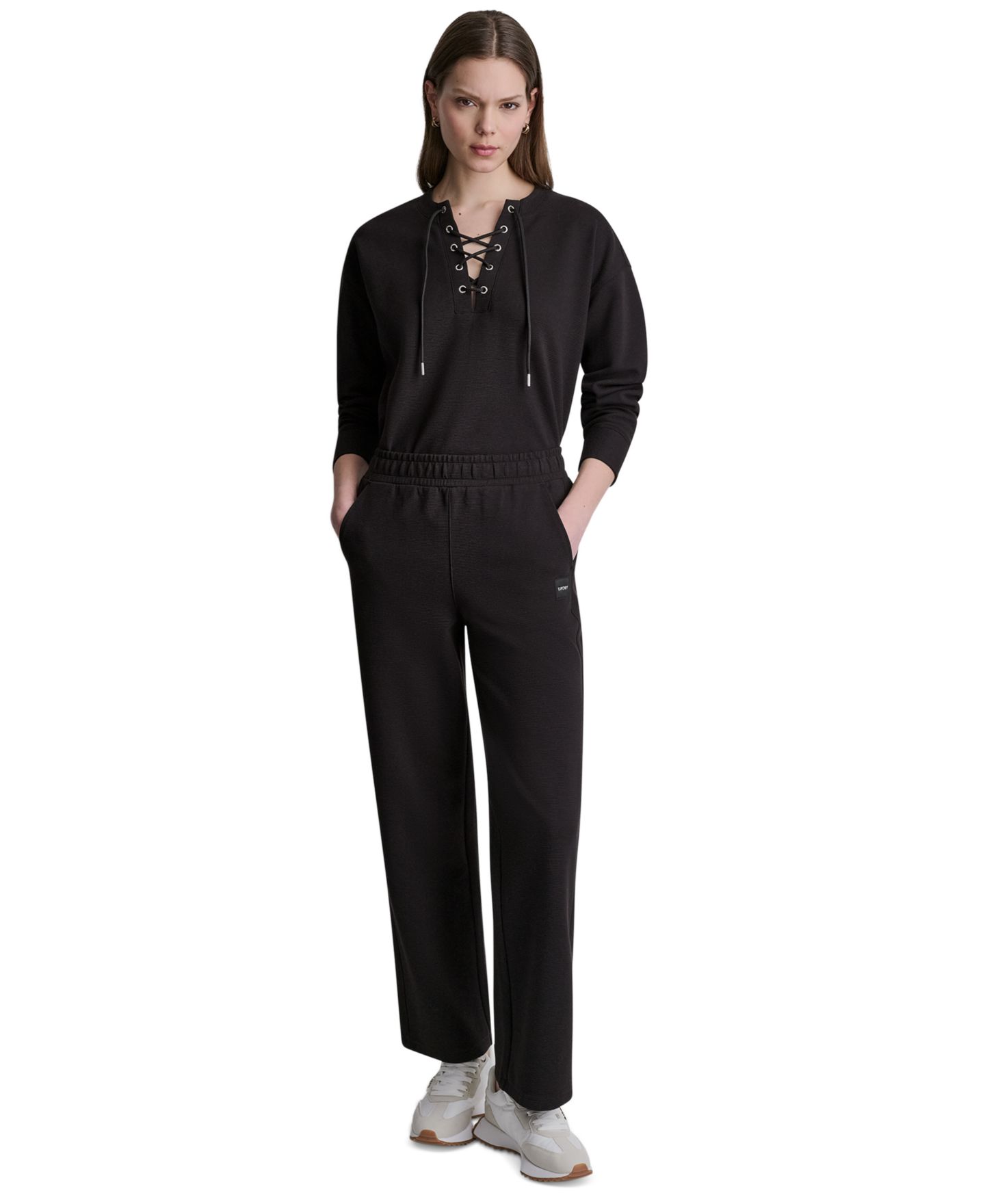 Женские брюки DKNY Sport High-Rise Track Pants, цвет: Чёрный — фото 3