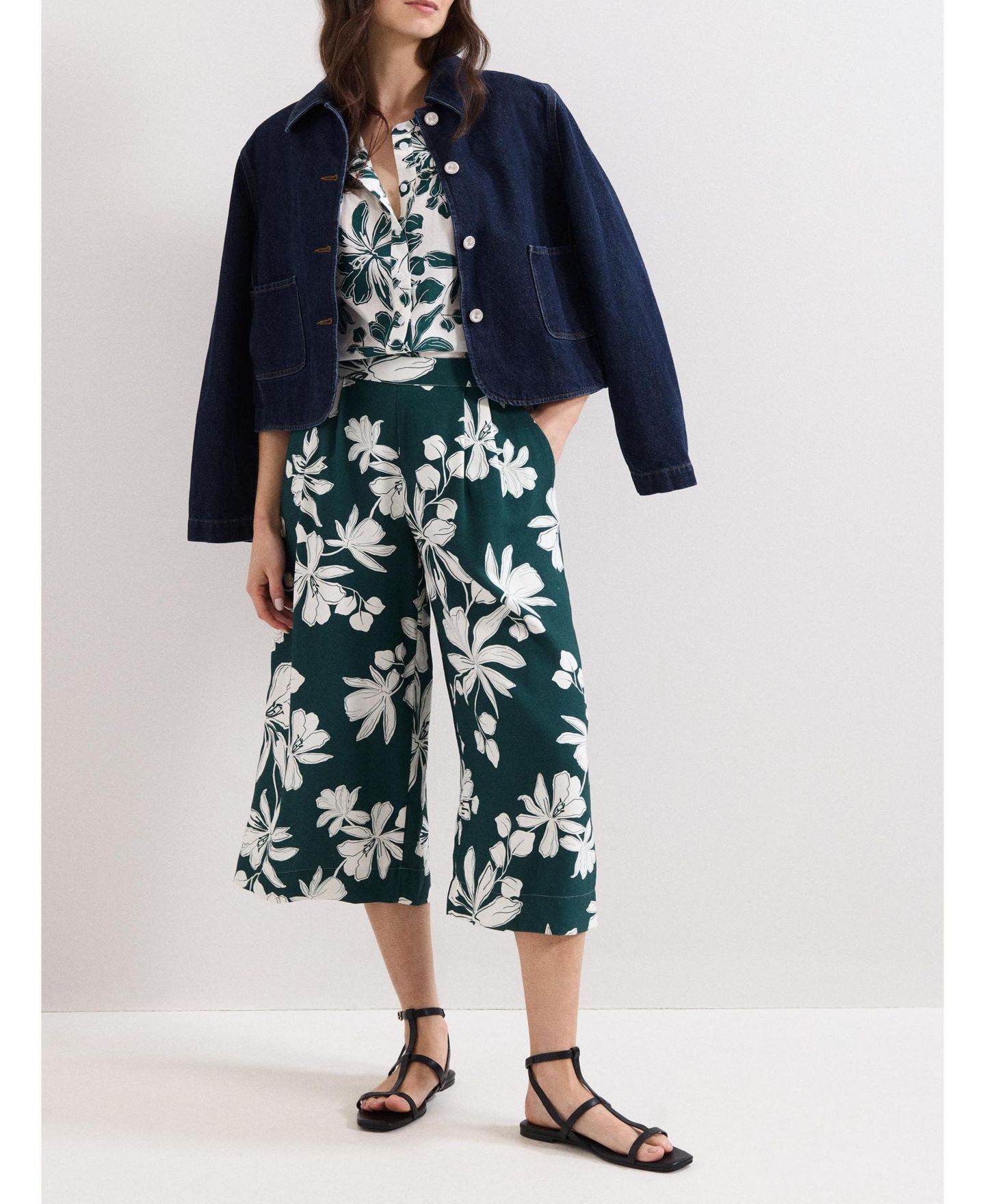 Женские брюки Phase Eight Josie Floral Print Culotte, цвет: Зелёный — фото 7