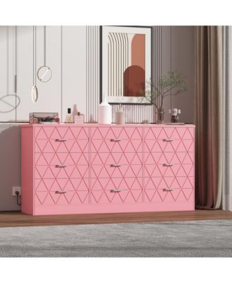 Modern 9-Drawer Dresser with Power Outlet and Charging Station, TV Stand, Metal Handles, Organizer for Bedroom, Living Room