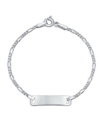 Thin Small Identification ID Name Tag Plate Bracelet Figaro Chain