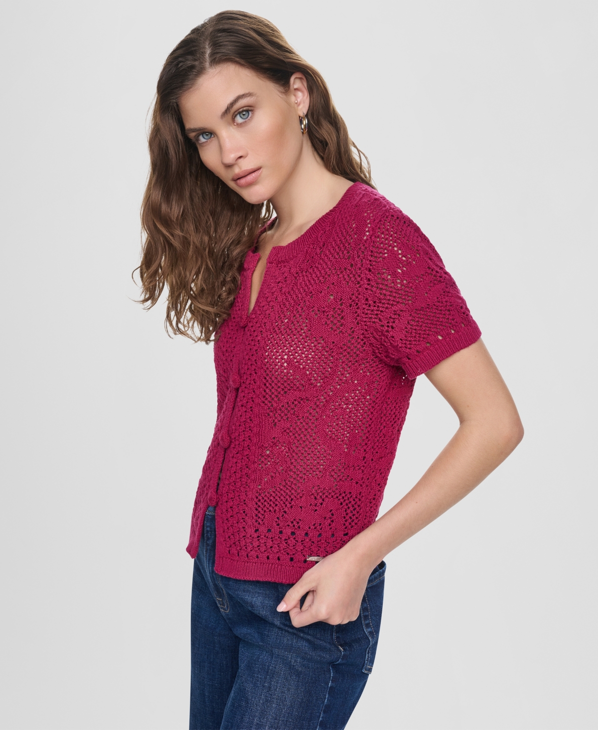 Dkny Jeans Women's Short-Sleeve Crewneck Cardigan