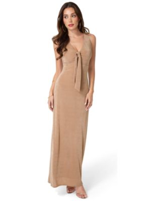 Women's V-Neck Cutout Tie Maxi Dress