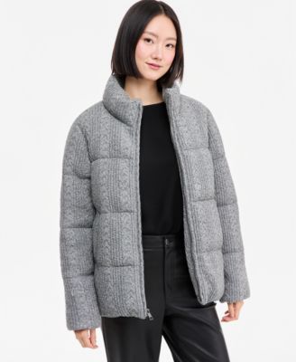 Women's Cable-Knit Short Puffer Coat