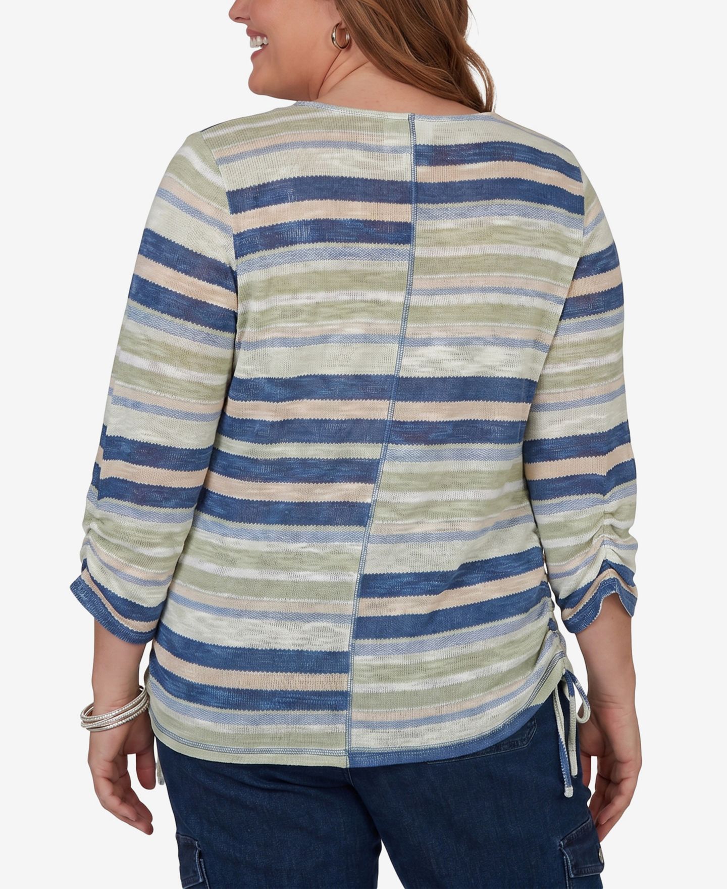 Женский топ Alfred Dunner Plus Size Spliced Multi Stripe Knit, цвет: Зелёный разноцветный — фото 5