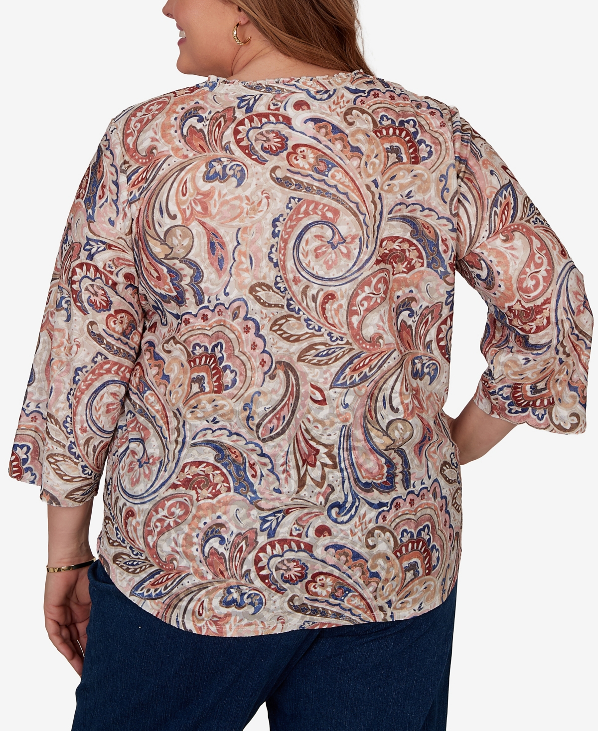 Alfred Dunner Plus Camden Market Paisley Split Neck Knit Top