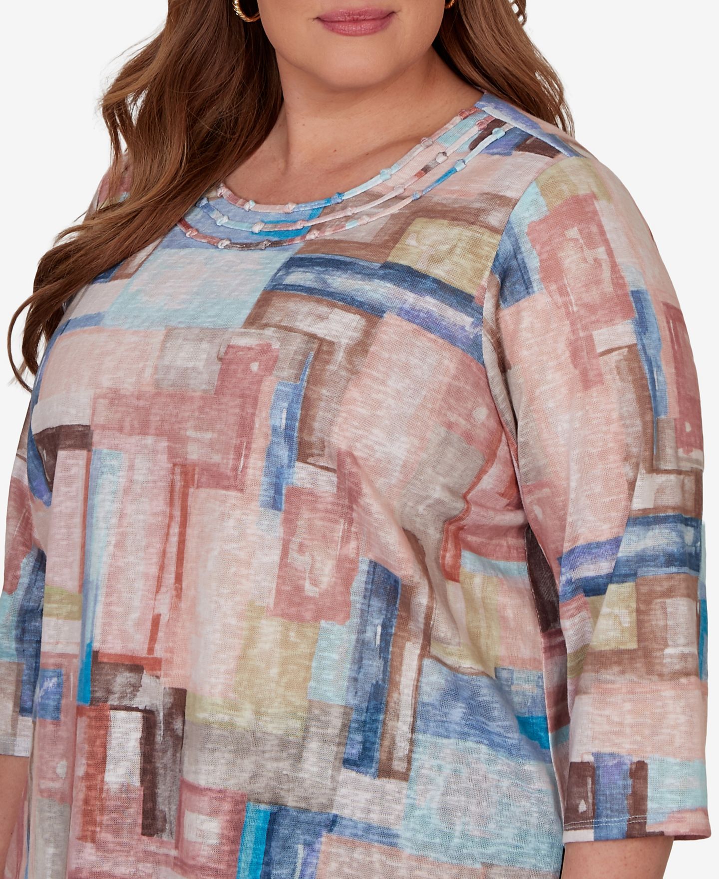 Женский топ Alfred Dunner Plus Size Camden Market Painted Color Blocks Knit, цвет: Палисандровый разноцветный — фото 4