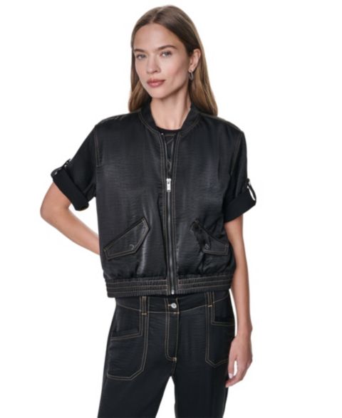 Женские куртки DKNY Women's Roll-Tab Contrast Stitch Glazed Jacket