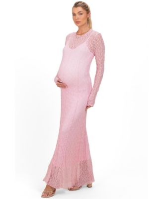 floor length pink dress LaBelle Strapless Drop Waist Pink Floral Maxi Dress - L Size - Women's Dresses