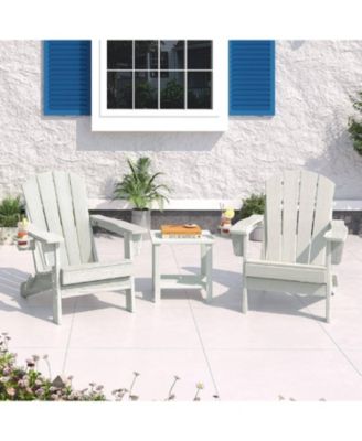 2 Piece All Weather Resistent Outdoor Patio Chair, Folding Adirondack Chair with Cup Holder, Side Table