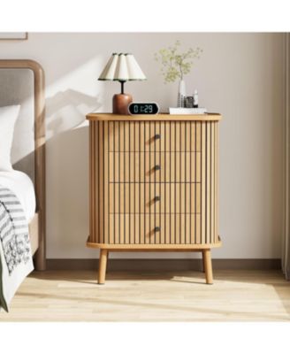Modern Boho Fluted 4-Drawer Dresser - Curved Profile and Wicker Accents - Matte Handles - Spacious Bedroom Storage Cabinet