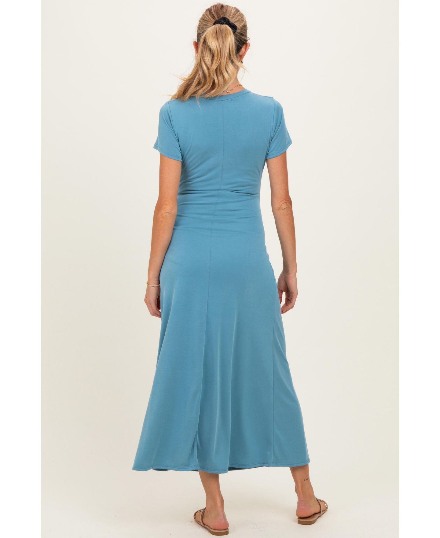 Женское платье Pinkblush Blue Short Sleeve Ruched Midi, цвет: Синий — фото 4